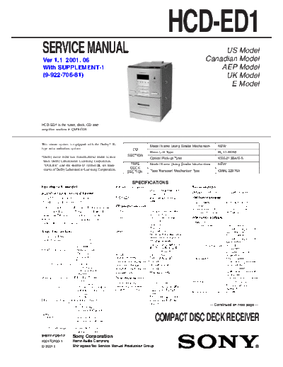 SONY HCD-ED1ver.1.1 with suppl.   9922706-12