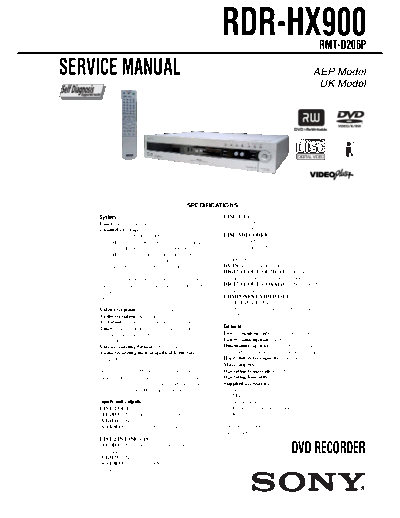 SONY RDR-HX900 DVD RECORDER