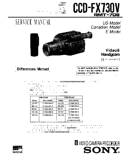Sony_CCD-FX730V_Camcorder_Adjustments__Parts__only