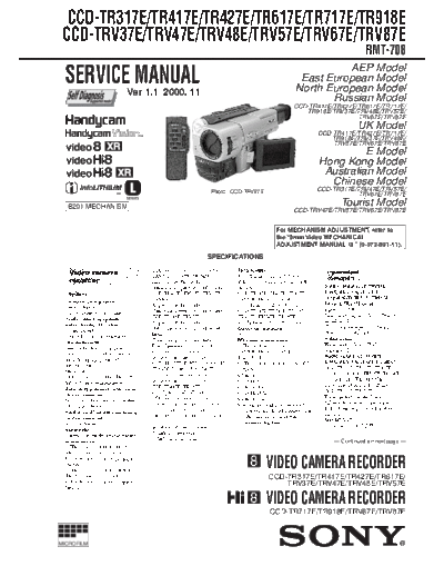 CAMARA SONY  CCD - TR317---417---427---617---717---918 E---TRV37--47--48--57--67--87 E  