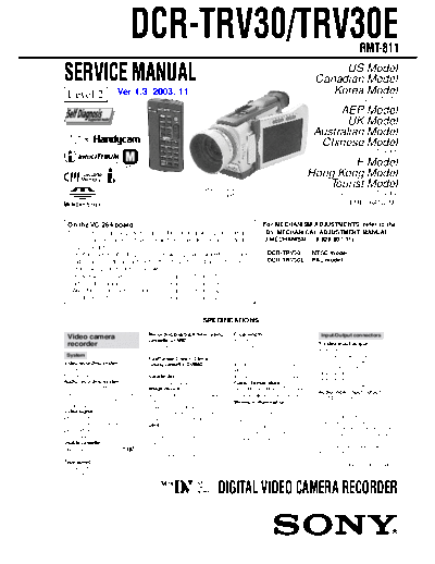 CAMARA SONY  DCR - TRV 30 E     LEVEL 2    VER  1.3    