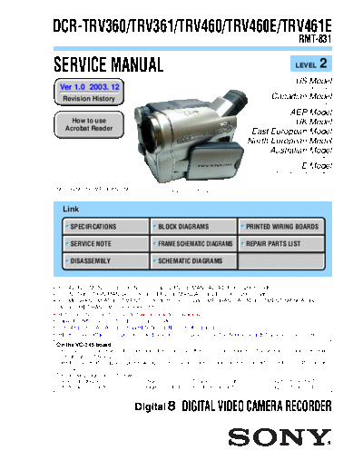 CAMARA SONY  DCR - TRV 360--361--460--461 E  ( LEVEL 2 )  