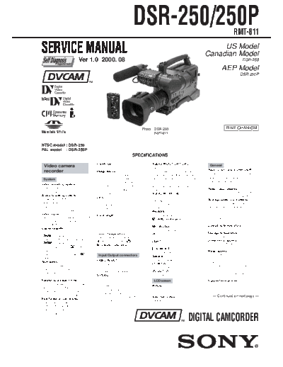 CAMARA SONY  DSR - 250---P   ( VERS  1 )     