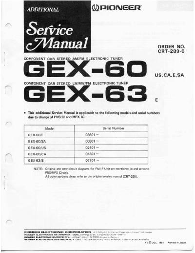 PIONEER GEX-60, GEX-63 SCHEMATIC