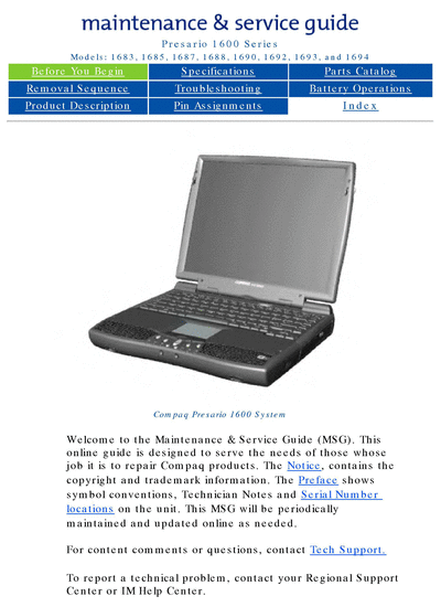 compaq presario 1600 series