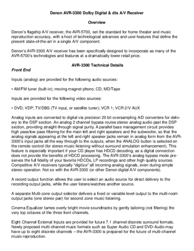 Technical Details AVR-3300