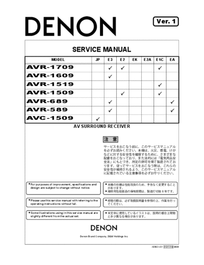 Схема AVR-1709 & 1609 & 1519 & 1509 & 689 & 589 & AVC-1509 Ver. 1