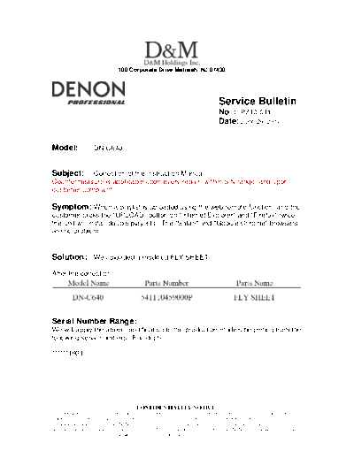 Service Bulletin  PZ10-011