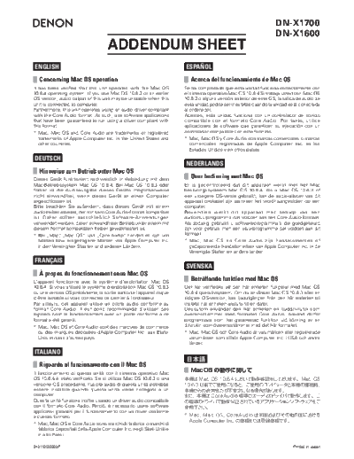 ADDENDUM SHEET  DN-X1700