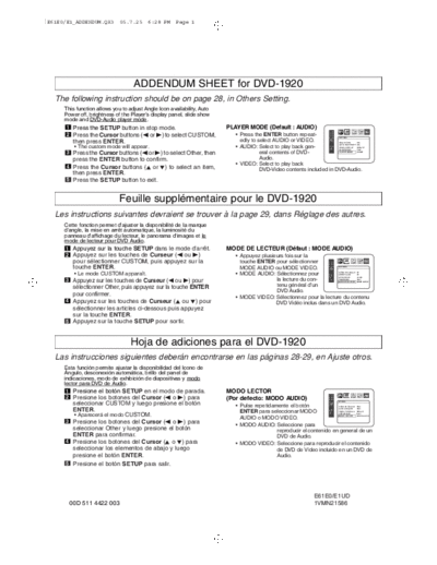ADDENDUM SHEET for DVD-1920