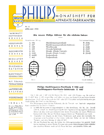Philips Monatsheft fÃ¼r Apparate-Fabrikanten 1933 GE