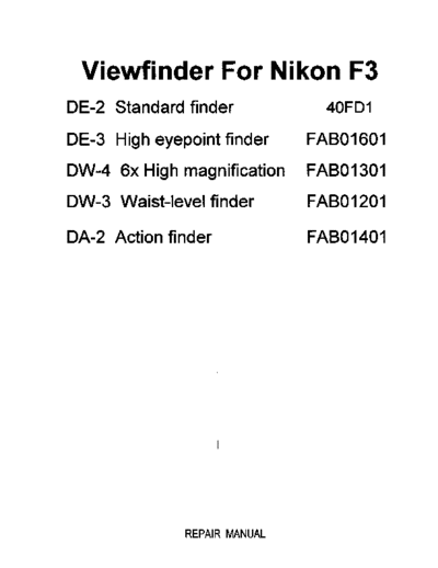 Manual Repair Nikon F4 Finder