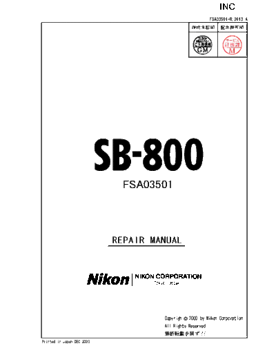 NIKON SB-800 Repair Manual