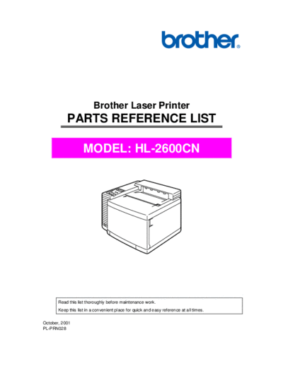 Brother HL-2600cn Parts Manual