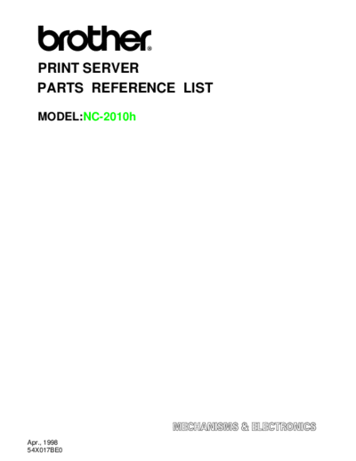 Brother NC-2010h Parts Manual