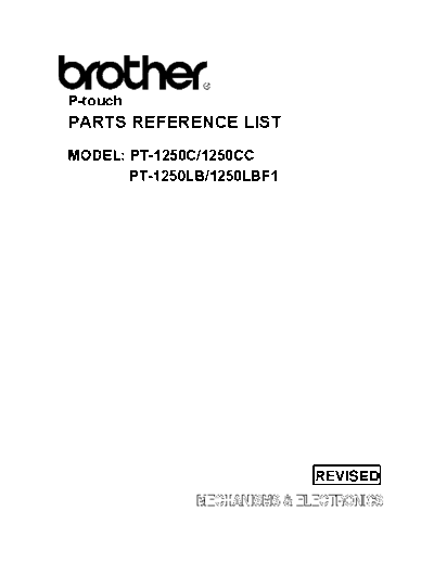Brother PT-1250 c, cc, lb, lbf1 Parts Manual