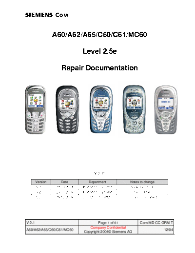 SIEMENS A60, A62, A65, C60, C61, MC60 1