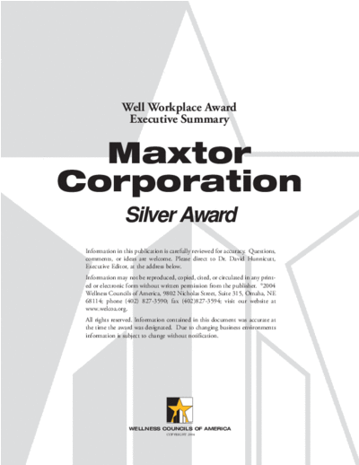Maxtor Corporation - Silver Award