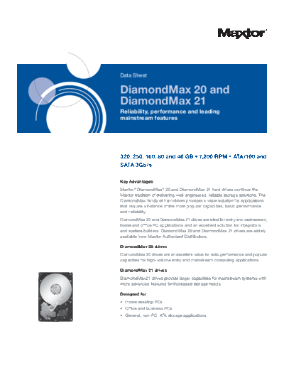 Maxtor DiamondMax 20 and DiamondMax 21