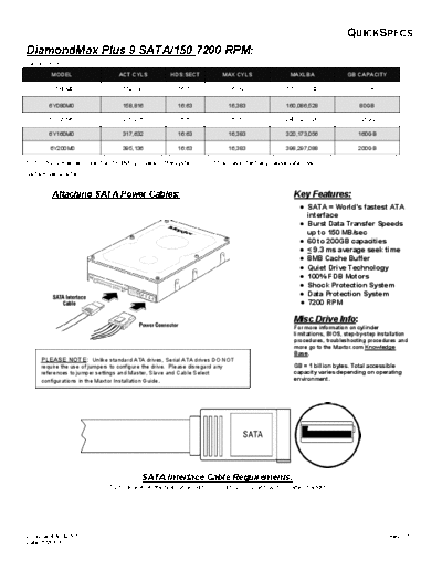 Maxtor DiamondMax Plus 9 SATA-150 Quick Specs