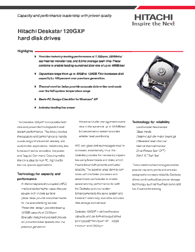 Hitachi Deskstar 120GXP Datasheet
