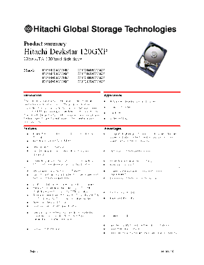 Hitachi Deskstar 120GXP Product Summary v5.0 - English