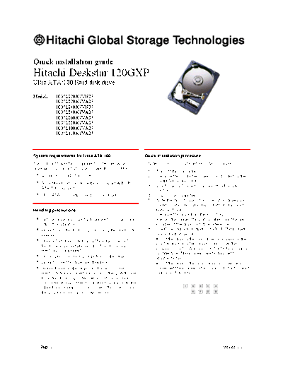 Hitachi Deskstar 120GXP Quick Installation Guide v1.1