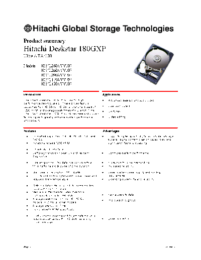 Hitachi Deskstar 180GXP Product Summary v1.3 - English