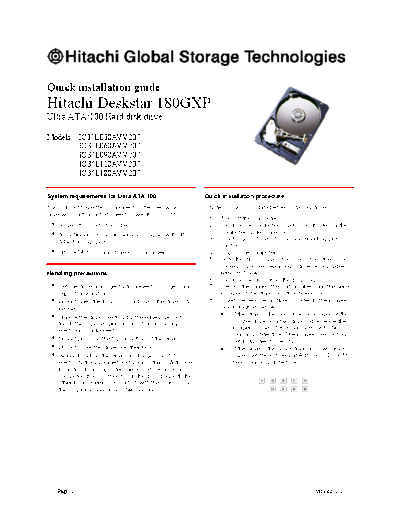 Hitachi Deskstar 180GXP Quick Installation Guide v1.1