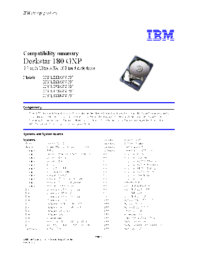 IBM Deskstar 180GXP Compatibility Summary v1.1