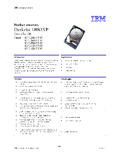 IBM Deskstar 180GXP Product Summary v1.3 - English