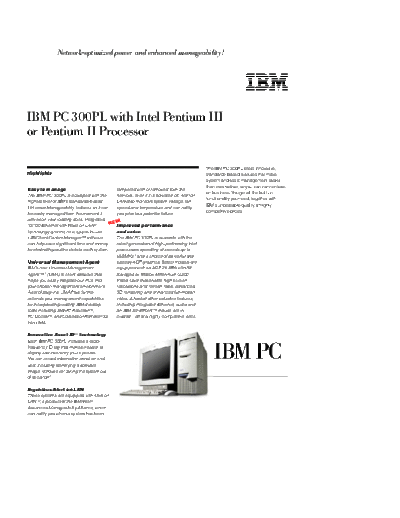IBM PC 300PL with Intel Pentium III or Pentium II Processor