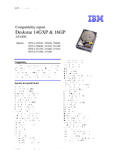 Deskstar 14GXP & 16GP Compatibility Summary v 1.0 - Abridged