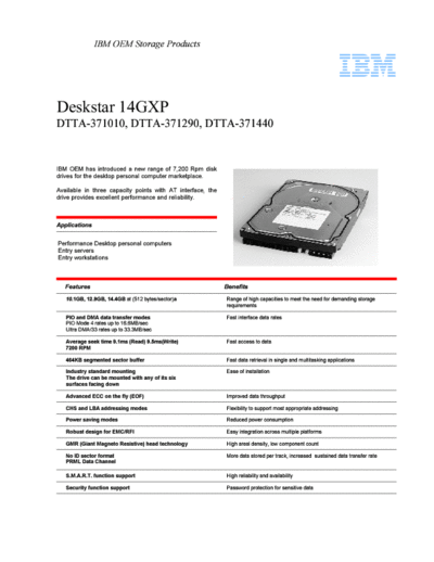 Deskstar 14GXP Product Summary - English