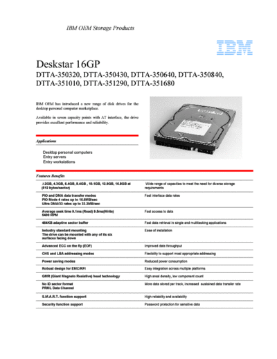 Deskstar 16GP Product Summary - English
