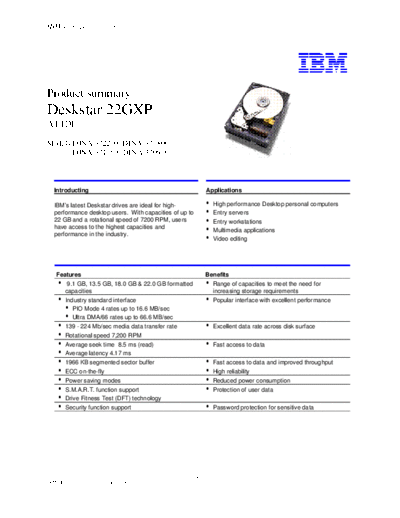 Deskstar 22GXP Product Summary v4.0 - English