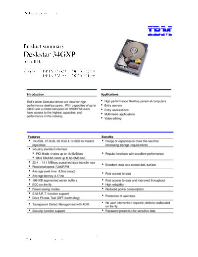 Deskstar 34GXP Product Summary v4.0 - English