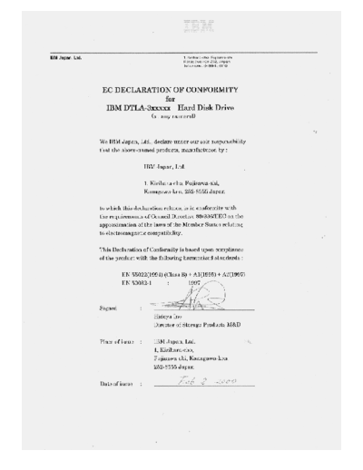 Deskstar 40GV & 75GXP Agency Approval Letter