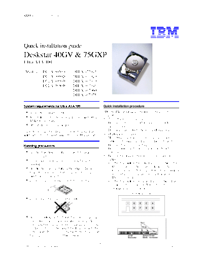 Deskstar 40GV & 75GXP Quick Installation Guide v2.0 - English