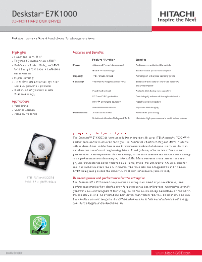 Deskstar E7K1000 Datasheet