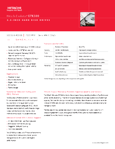 Deskstar E7K500 Datasheet