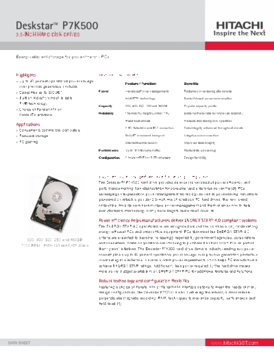 Deskstar P7K500 Datasheet