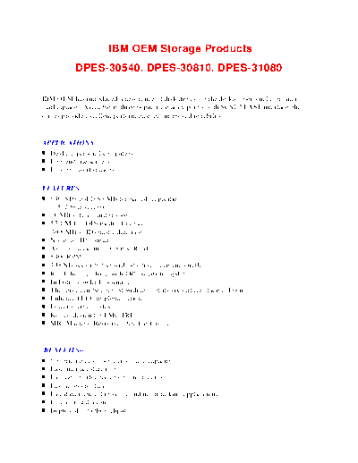 Deskstar XP (SCSI) Product Summary