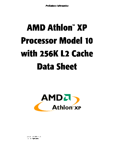 AMD Athlon XP Processor Model 10 with 256K L2 Cache