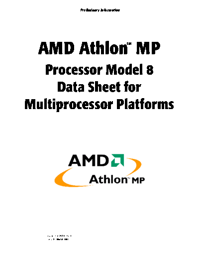 AMD Athlon™ MP Processor Model 8 Data Sheet for Multiprocessor Platforms