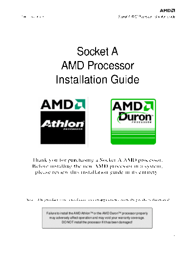 Socket A AMD Processor and Heatsink Installation Guide