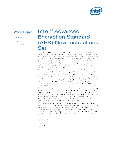 Intel® Advanced Encryption Standard New Instructions (Intel® AES-NI) Set White Paper