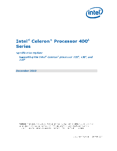 Intel® Celeron® Processor 400¹ Series Specification Update