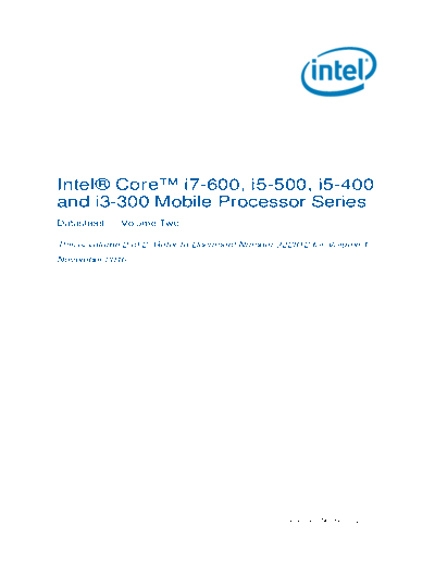 Intel® Core™ i7-600, i5-500, i5-400 and i3-300 Mobile Processor Series Datasheet - Volume 2