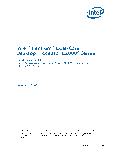 Intel® Pentium® Desktop Processor E2000¹ Series Specification Update — on 65 nm Process in the 775-land LGA Package supporting Intel® 64 Architecture and Intel® Virtualization Technology±